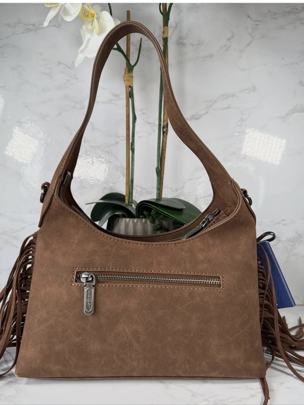 Wrangler Brown Fringe Shoulder Bag with Tan Accent - Picture 3 of 3